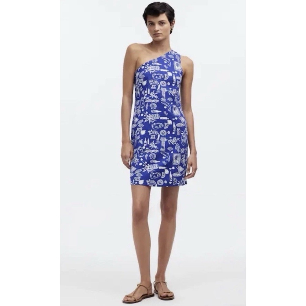 Madewell x Lisa Says Gah Womens 8 One Shoulder Mediterranean Linen Blend Dress